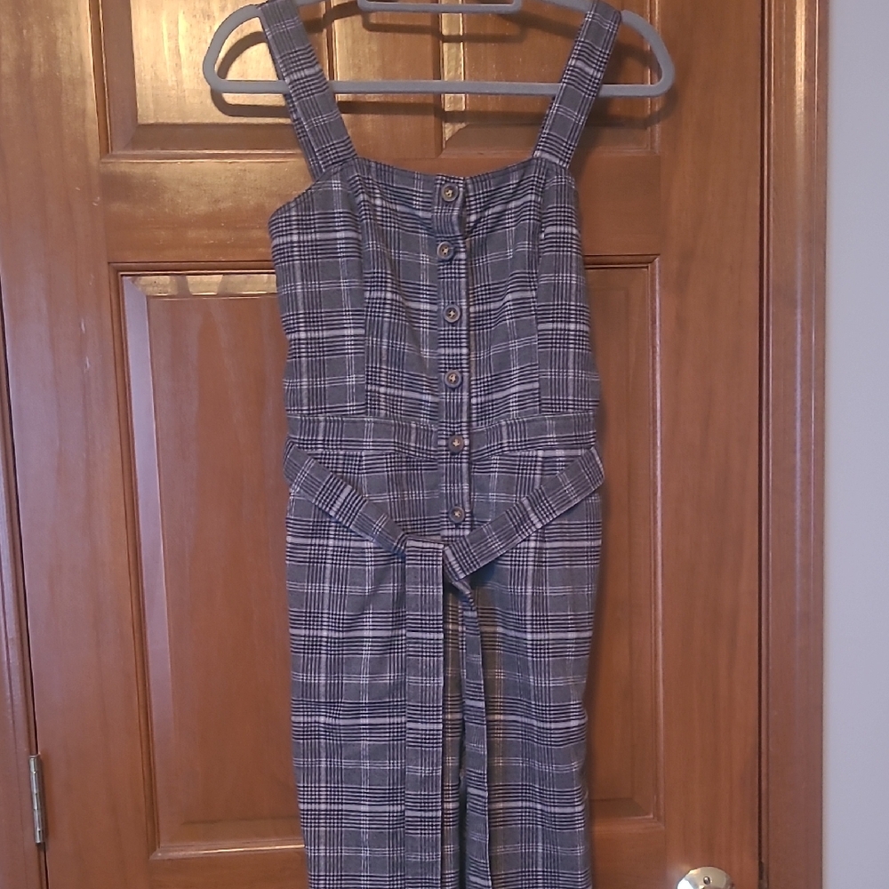 Hollister Black and White Plaid Jumpsuit